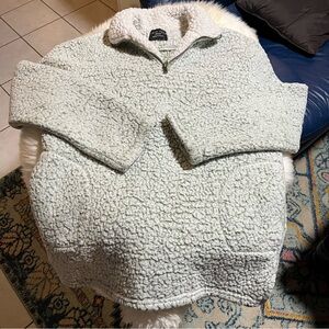 2/$10 Love Tree Soft Sherpa Zip-Up in Green and White
